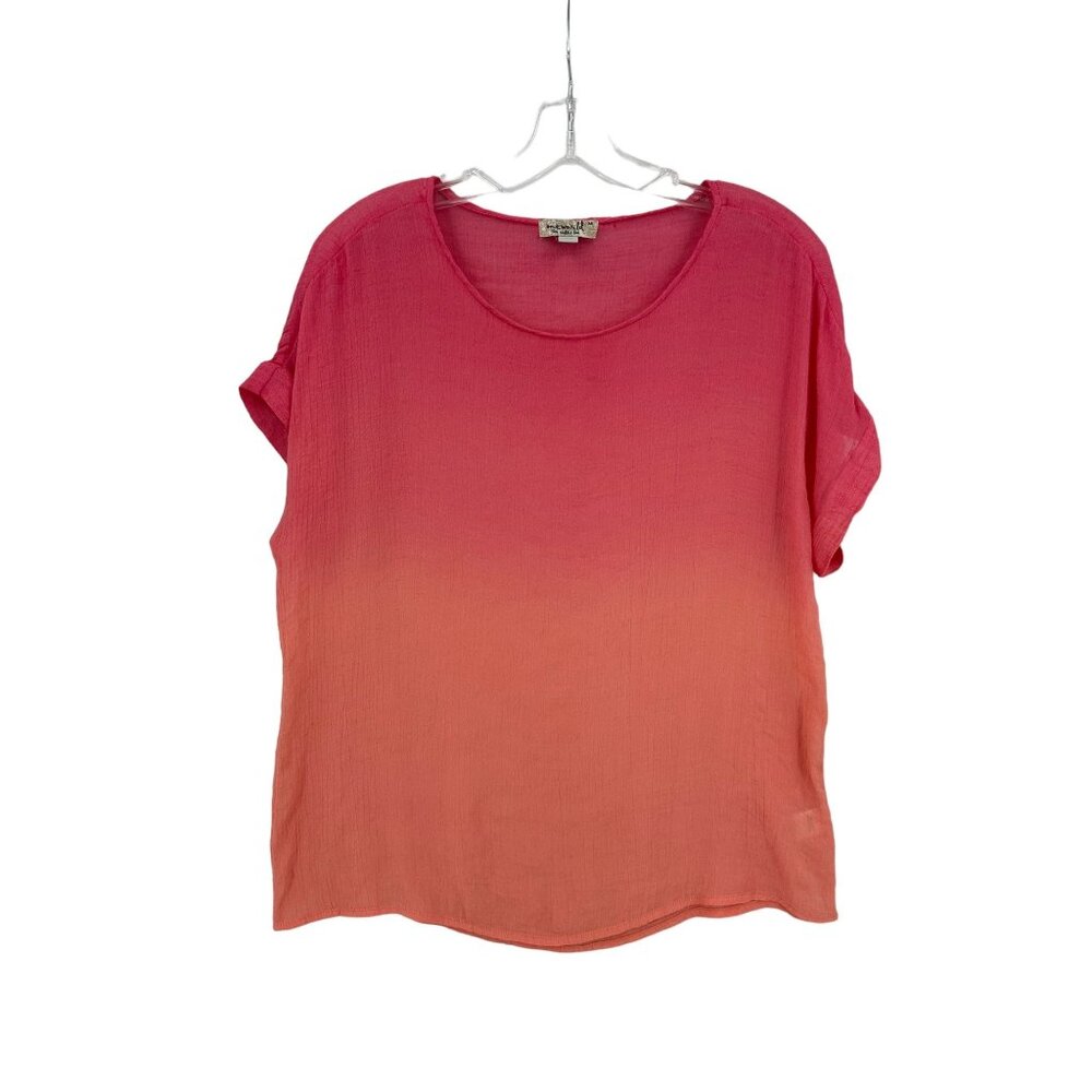 One World Top Shirt Womens Medium‎ Cap Sleeve Ombre Gauzy Fairy Orange